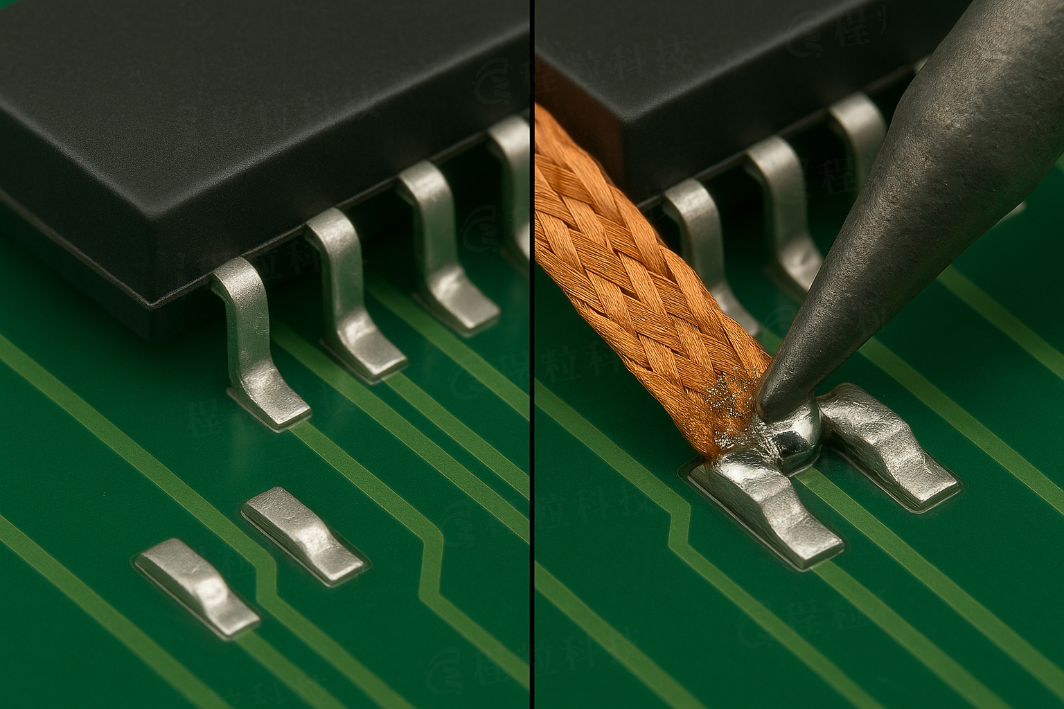 用編織帶移除多餘焊錫