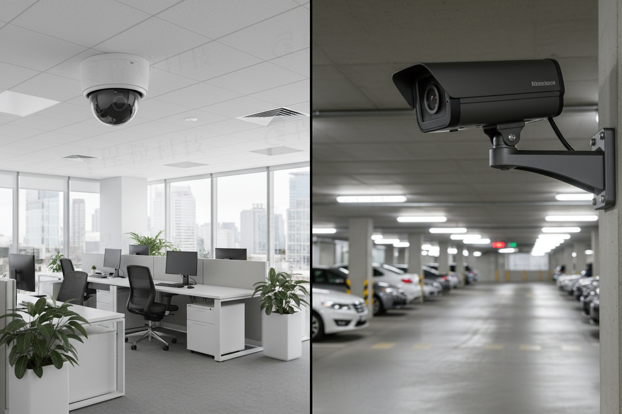 監控攝影機安裝於辦公室與停車場實景圖