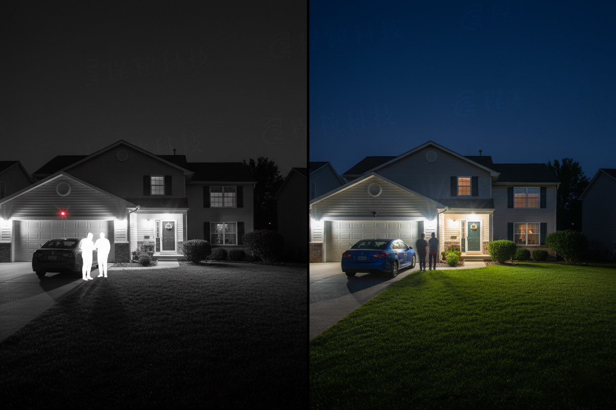 紅外線夜視與全彩夜視攝影機畫質比較圖