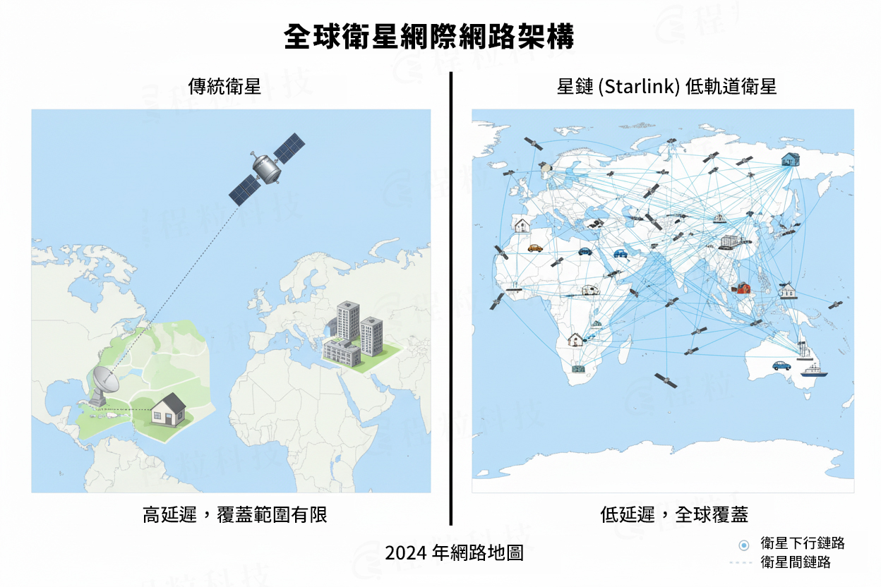 低軌道星鏈衛星網路連線圖