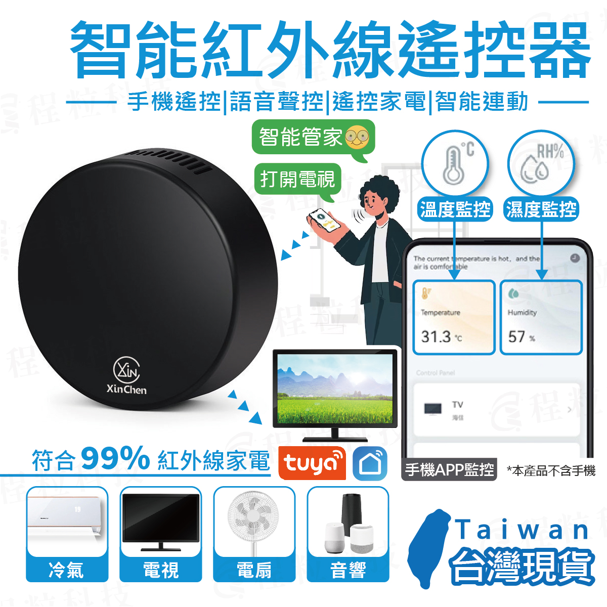 智慧紅外線遙控器，內建溫濕度監控並支援Tuya冷氣電視控制