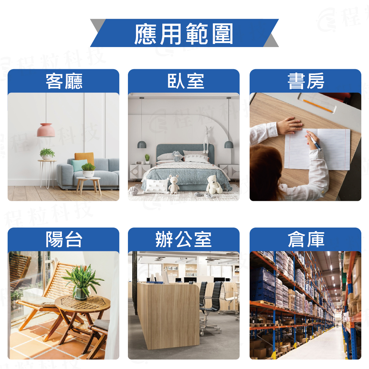 萬能遙控器應用範圍：客廳、臥室、書房、陽台、辦公室、倉庫